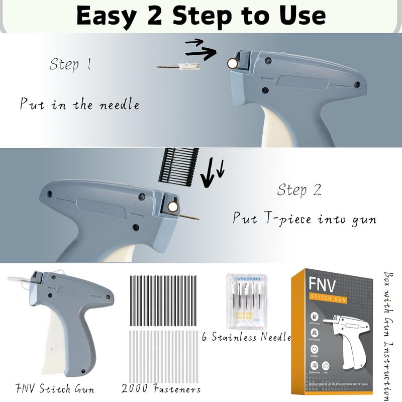 FNV Quicker Clothing Fixer, Stitch Gun for Clothes, Quicker Sewing Gun for Cloth, Mini Sewing Stitch Machine with 6 Needles, 1000 Black&1000 White Fasteners (Light Blue) - Image 3